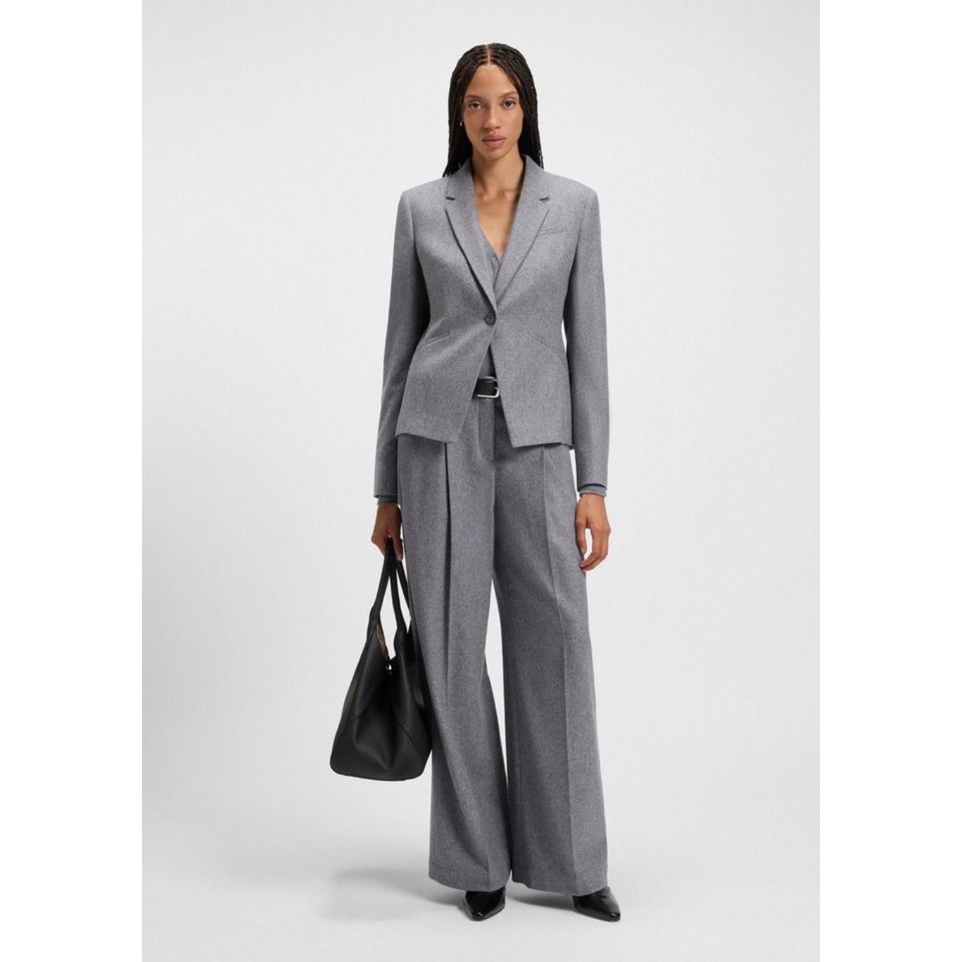 Boss Hugo Boss Manteco Grey Wool Wide Leg Pleated Trousers Pants Tiana4 Size 14